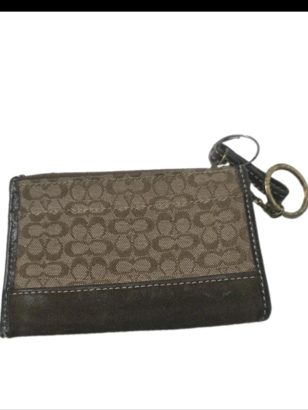 Coach Brown Signature Canvas Card Case with Key Ring
